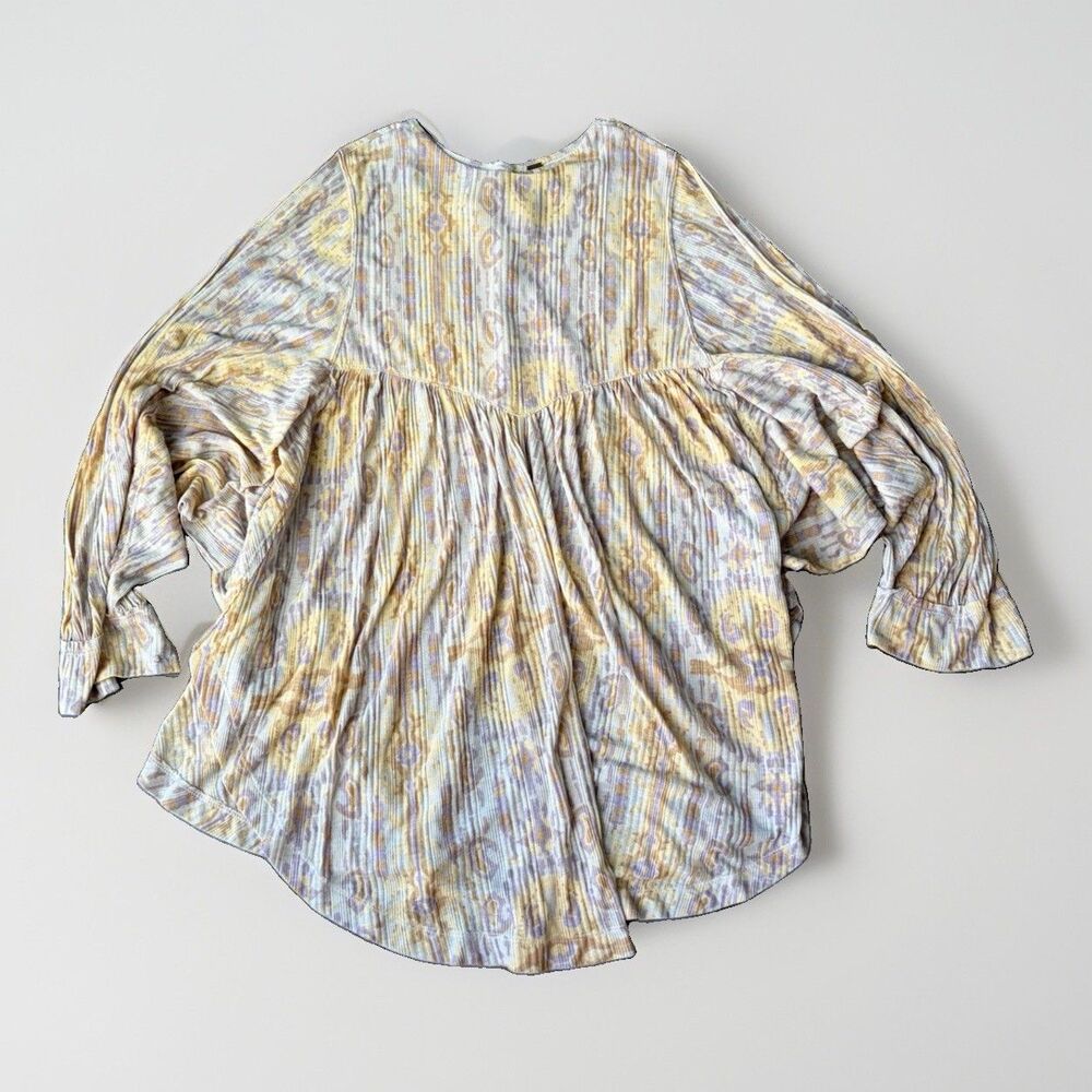 Free People This Is It Tunic Top XS Parchment Boho Striped Oversized Babydoll